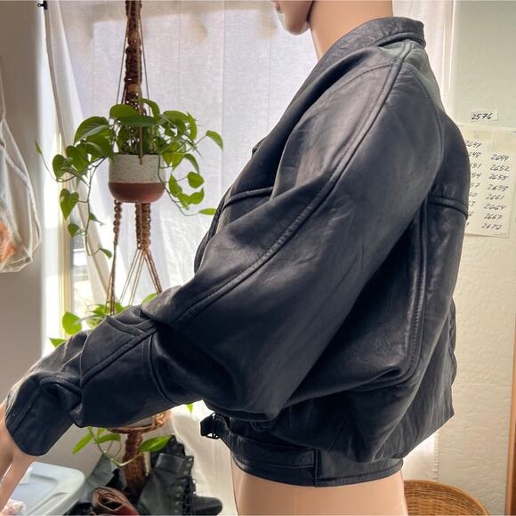 PC Collection Jacket Womens M Black Leather Bomber Moto Biker Rider - Picture 15 of 16